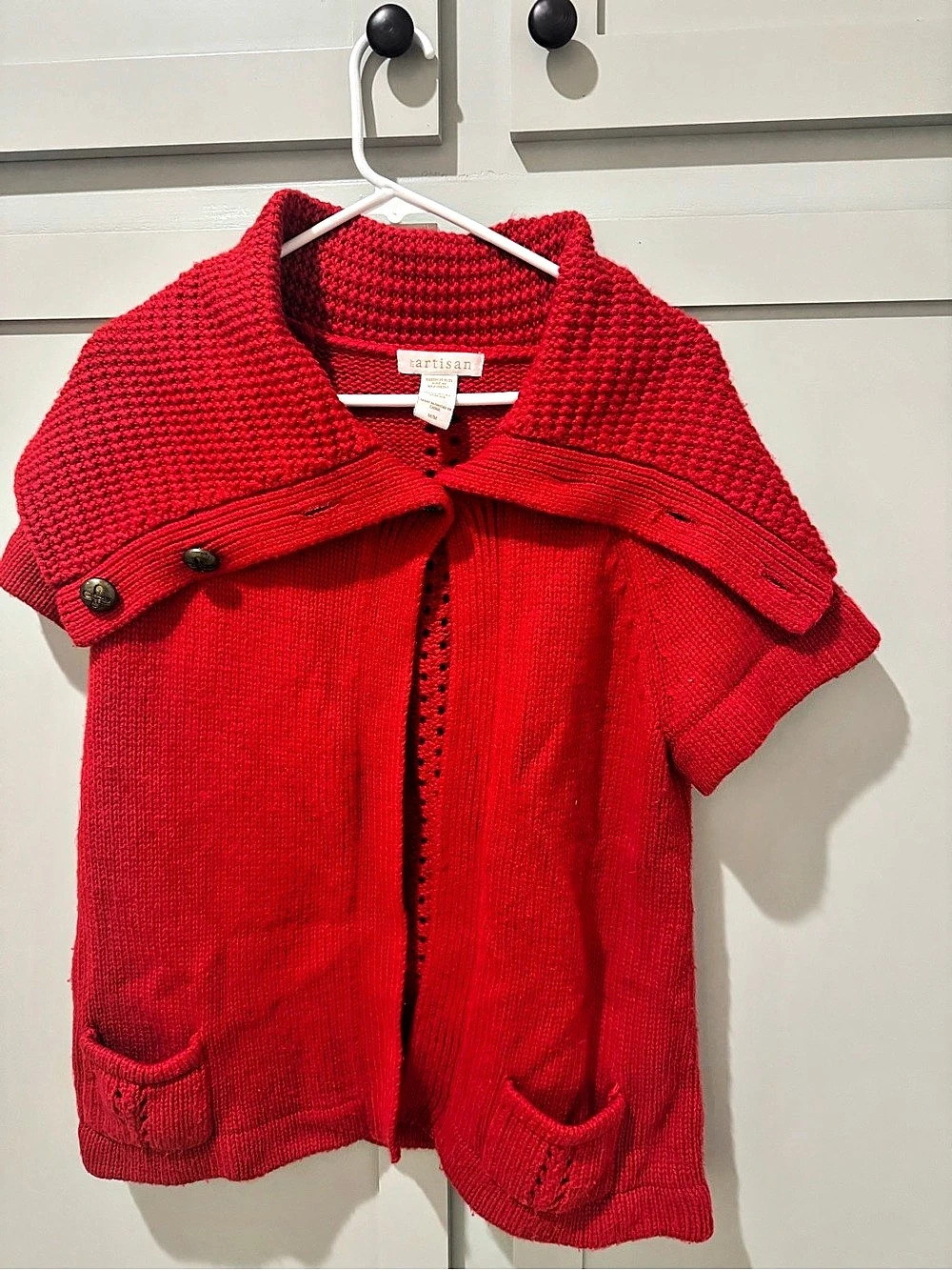 Artisan Red Knit Cape Cardigan Size M/M Like New